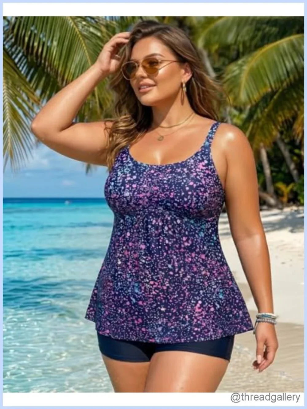 Plus Size Tankini 2 Piece Flowy Top Boy Shorts